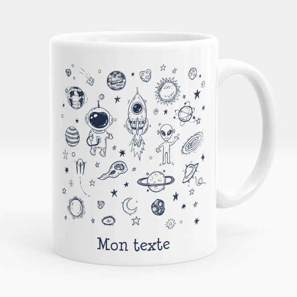 Mug personnalisable pour enfant avec motif galaxie de couleur blanc