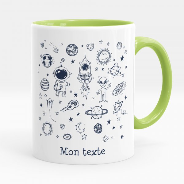 Mug personnalisable pour enfant avec motif galaxie de couleur vert