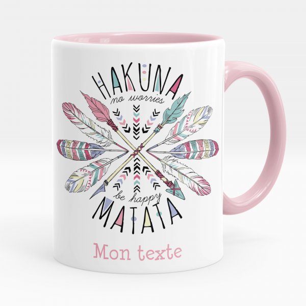 Mug personnalisable pour enfant avec motif hakuna matata de couleur rose
