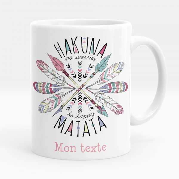 Mug personnalisable pour enfant avec motif hakuna matata de couleur blanc
