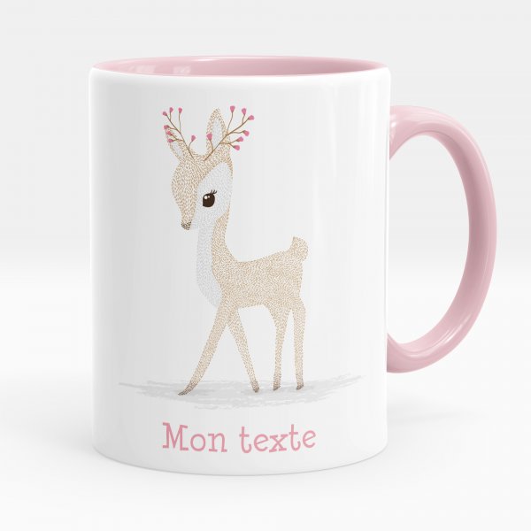 Mug personnalisable pour enfant avec motif faon de couleur rose