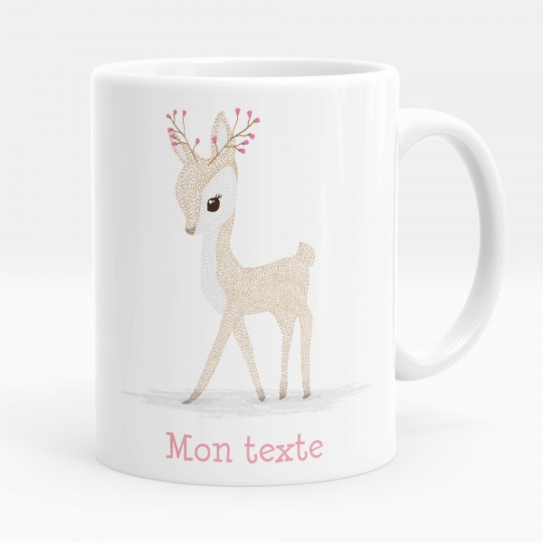 Mug personnalisable pour enfant avec motif faon de couleur blanc