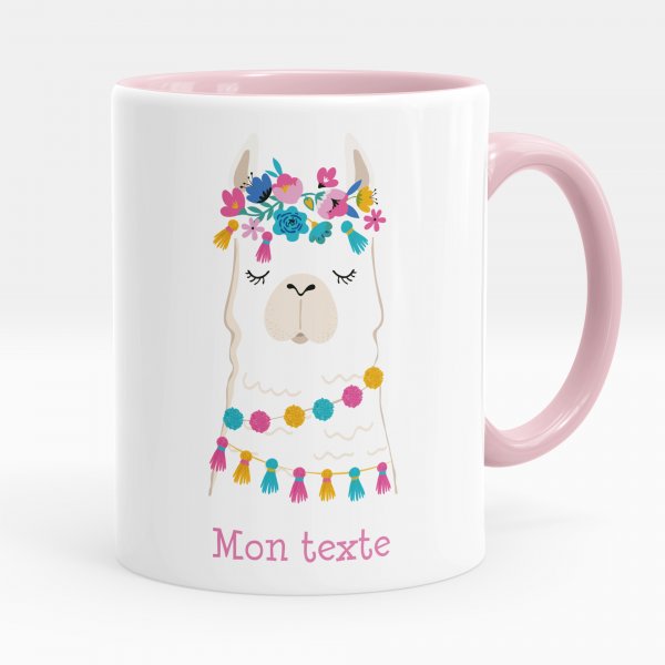 Mug personnalisable pour enfant avec motif lama de couleur rose