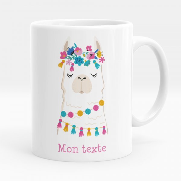 Mug personnalisable pour enfant avec motif lama de couleur blanc