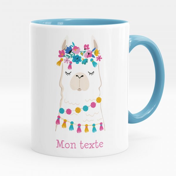 Mug personnalisable pour enfant avec motif lama de couleur bleu