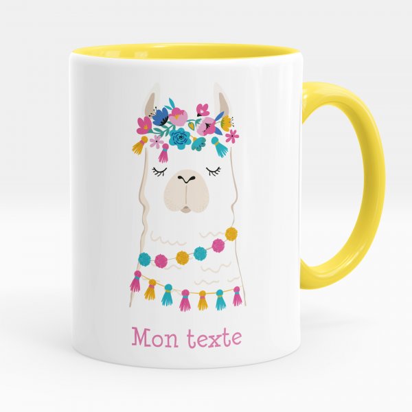 Mug personnalisable pour enfant avec motif lama de couleur jaune