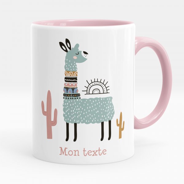 Mug personnalisable pour enfant avec motif lama de couleur rose