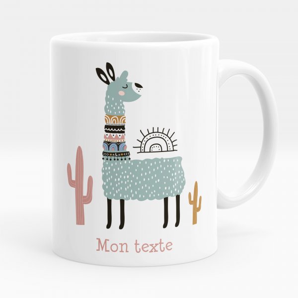 Mug personnalisable pour enfant avec motif lama de couleur blanc