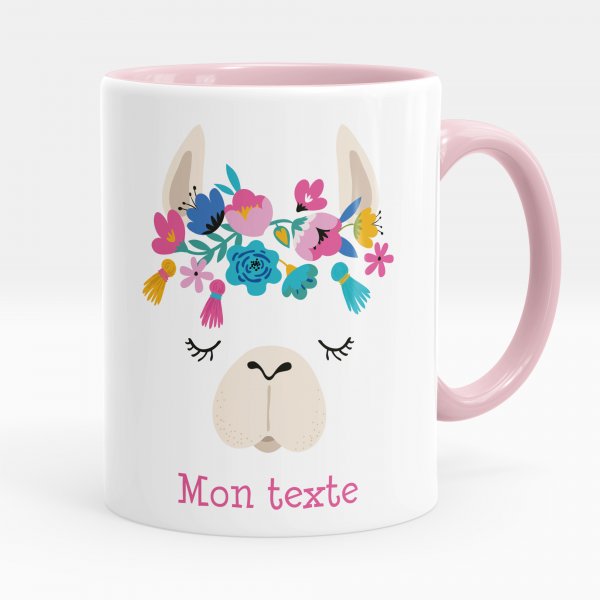 Mug personnalisable pour enfant avec motif lama de couleur rose