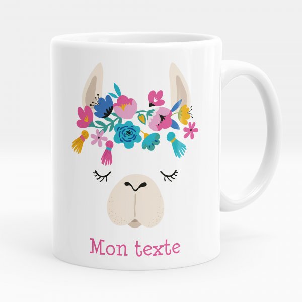 Mug personnalisable pour enfant avec motif lama de couleur blanc