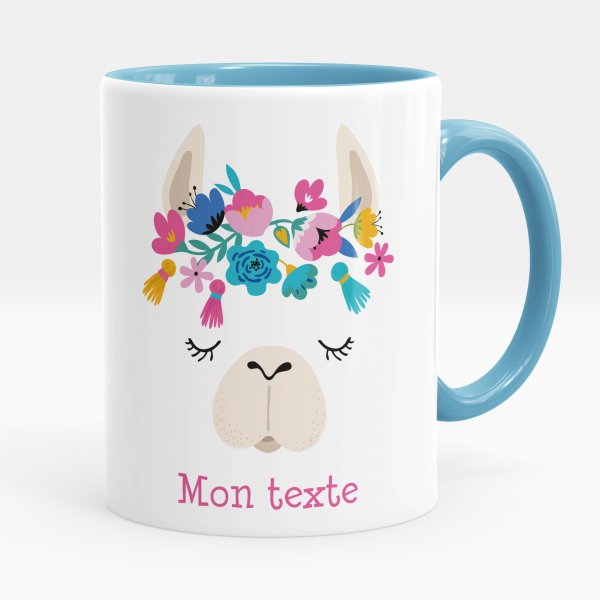 Mug personnalisable pour enfant avec motif lama de couleur bleu