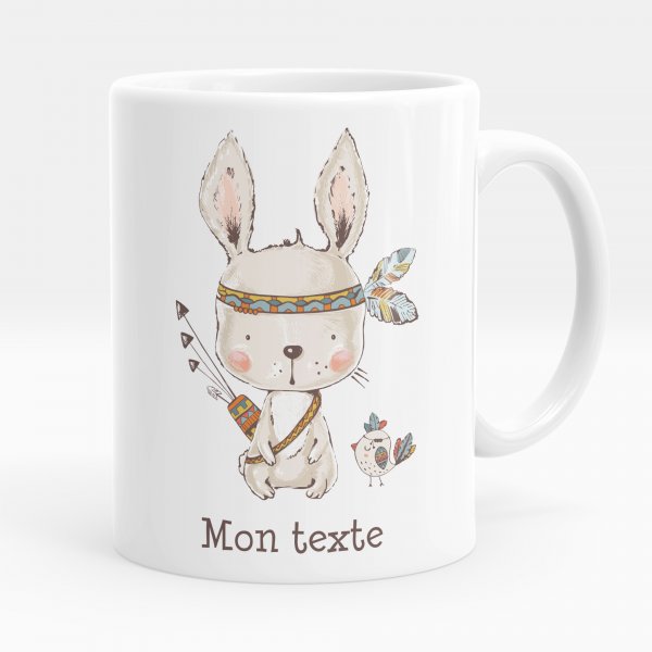 Mug personnalisable pour enfant avec motif lapin indien de couleur blanc