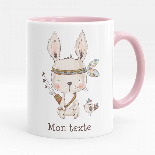 Mug personnalisable pour enfant avec motif lapin indien de couleur rose