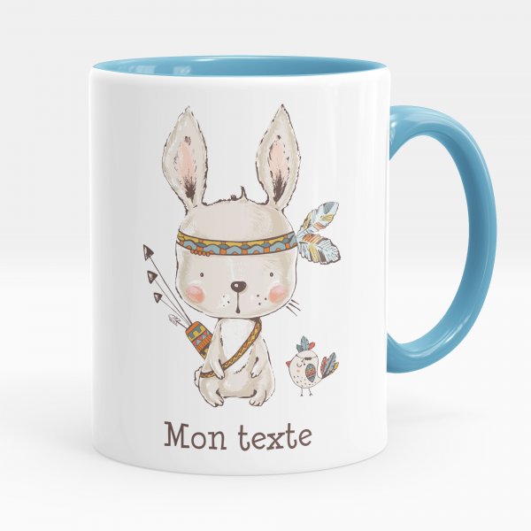 Mug personnalisable pour enfant avec motif lapin indien de couleur bleu