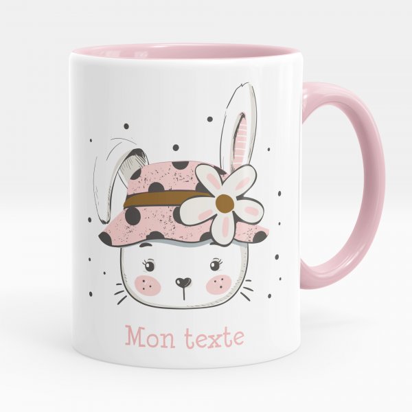 Mug personnalisable pour enfant avec motif lapine fleur de couleur rose