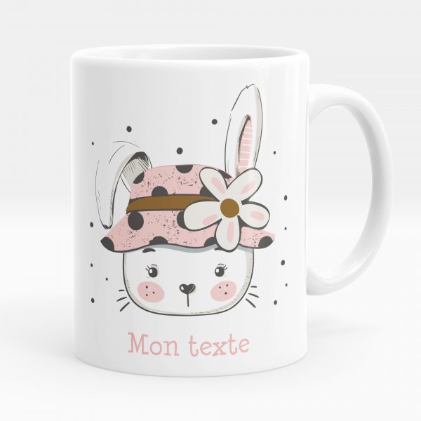 Mug personnalisable pour enfant avec motif lapine fleur de couleur blanc