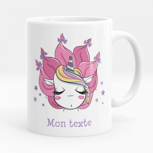 Mug personnalisable pour enfant avec motif licorne et étoiles de couleur blanc
