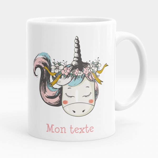 Mug personnalisable pour enfant avec motif licorne de couleur blanc