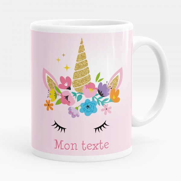 Mug personnalisable pour enfant avec motif licorne de couleur blanc