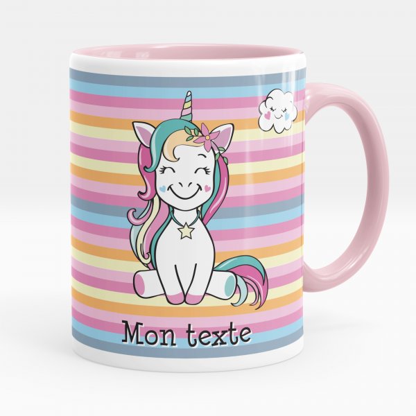 Mug personnalisable pour enfant avec motif licorne de couleur rose