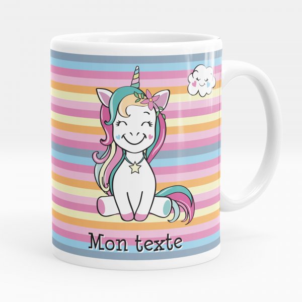 Mug personnalisable pour enfant avec motif licorne de couleur blanc