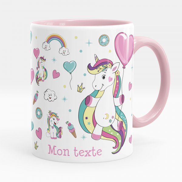 Mug personnalisable pour enfant avec motif licornes de couleur rose