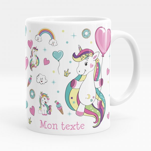 Mug personnalisable pour enfant avec motif licornes de couleur blanc