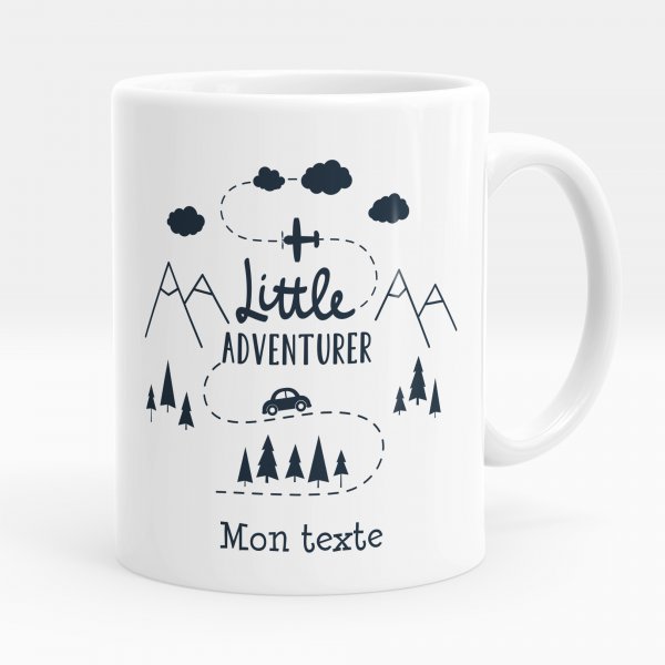 Mug personnalisable pour enfant avec motif little adventurer de couleur blanc