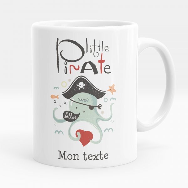 Mug personnalisable pour enfant avec motif little pirate de couleur blanc
