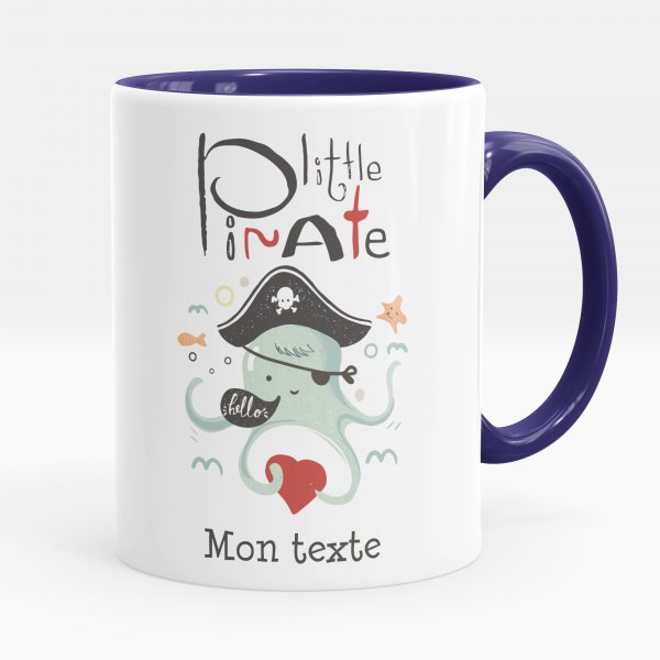 Mug personnalisable pour enfant avec motif little pirate de couleur bleu foncé