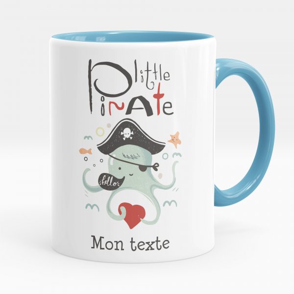 Mug personnalisable pour enfant avec motif little pirate de couleur bleu