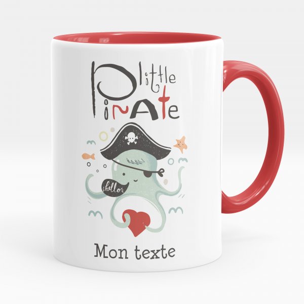 Mug personnalisable pour enfant avec motif little pirate de couleur rouge