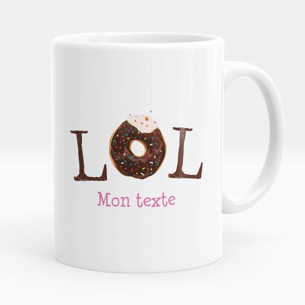 Mug personnalisable pour enfant avec motif LOL de couleur blanc