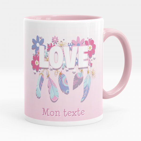 Mug personnalisable pour enfant avec motif love de couleur rose