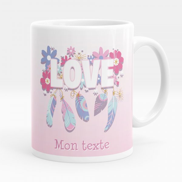 Mug personnalisable pour enfant avec motif love de couleur blanc