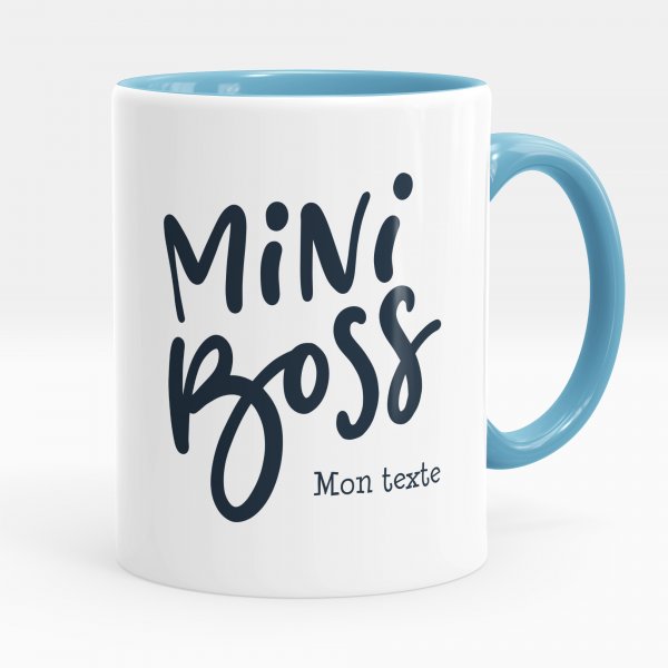 Mug personnalisable pour enfant avec motif mini boss de couleur bleu