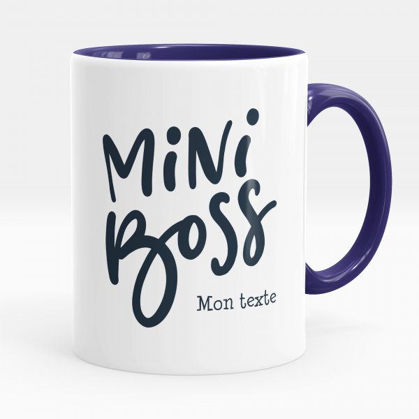 Mug personnalisable pour enfant avec motif mini boss de couleur bleu foncé