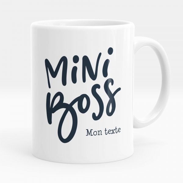 Mug personnalisable pour enfant avec motif mini boss de couleur blanc