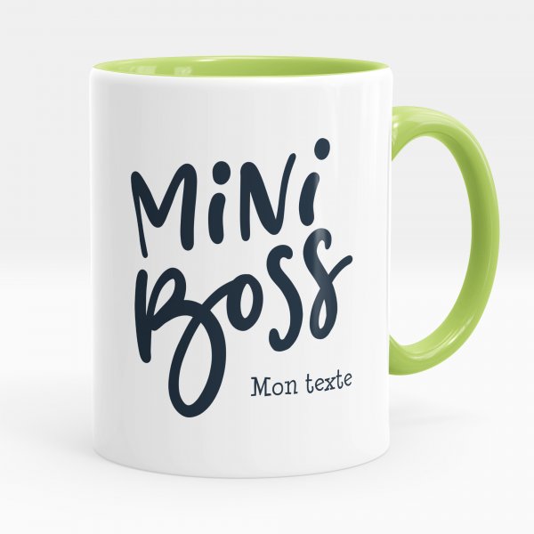 Mug personnalisable pour enfant avec motif mini boss de couleur vert