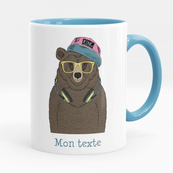 Mug personnalisable pour enfant avec motif ours musique de couleur bleu