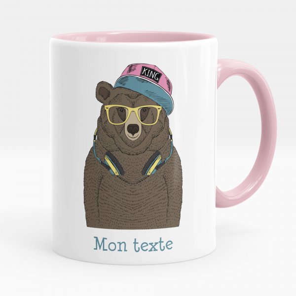 Mug personnalisable pour enfant avec motif ours musique de couleur rose