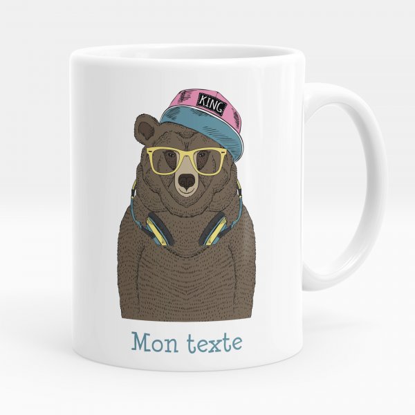 Mug personnalisable pour enfant avec motif ours musique de couleur blanc