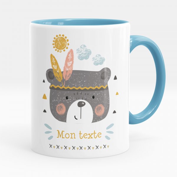 Mug personnalisable pour enfant avec motif ourson indien de couleur bleu
