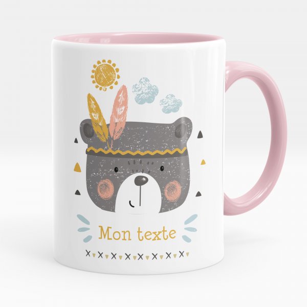 Mug personnalisable pour enfant avec motif ourson indien de couleur rose