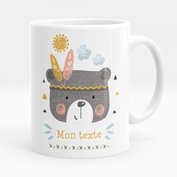 Mug personnalisable pour enfant avec motif ourson indien de couleur blanc
