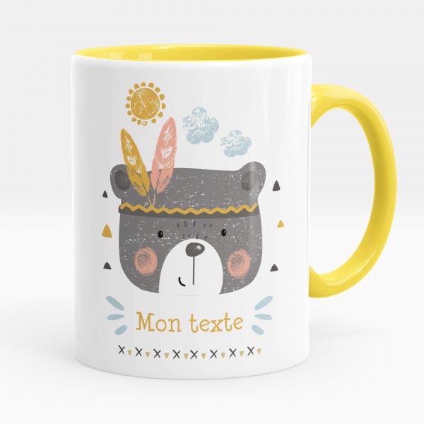 Mug personnalisable pour enfant avec motif ourson indien de couleur jaune