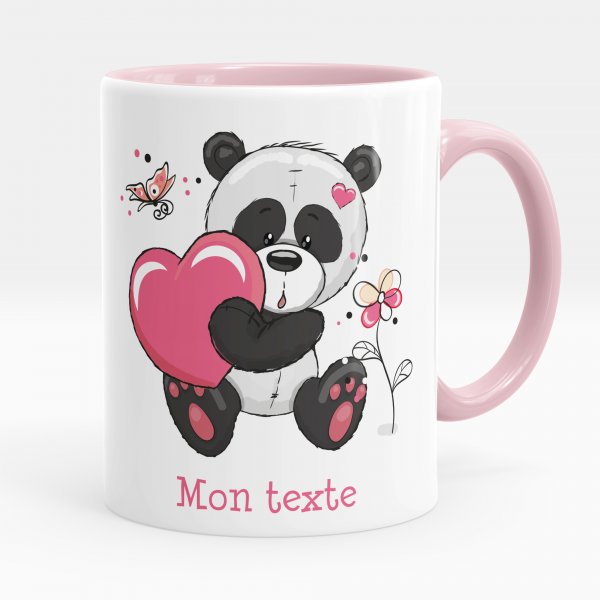 Mug personnalisable pour enfant avec motif ourson avec coeur de couleur rose