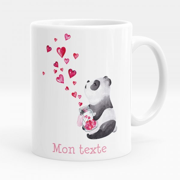 Mug personnalisable pour enfant avec motif panda et coeurs de couleur blanc
