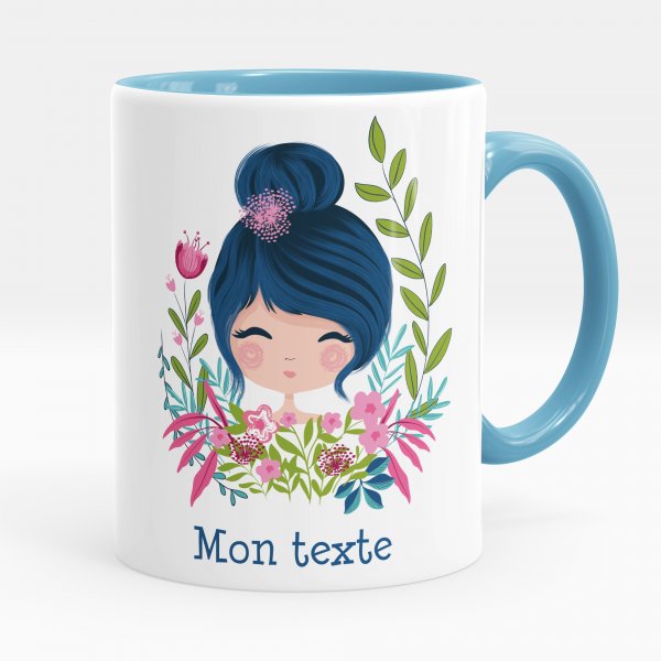 Mug personnalisable pour enfant avec motif petite fille de couleur bleu