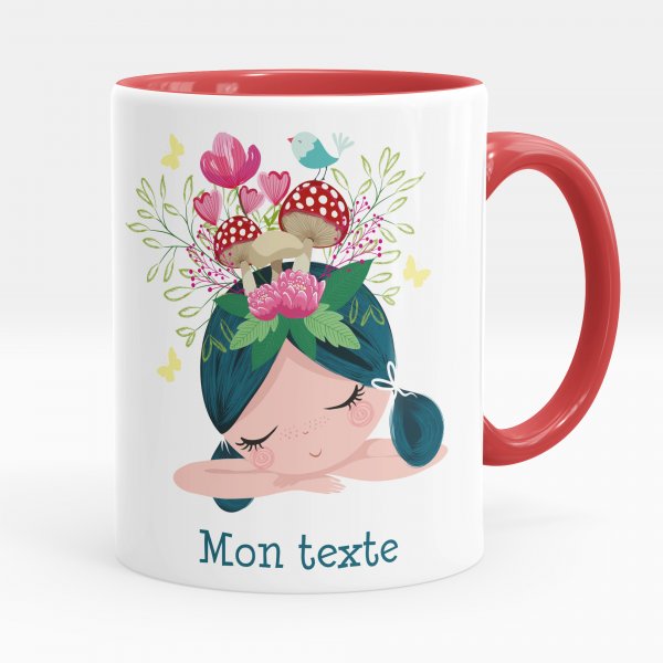 Mug personnalisable pour enfant avec motif petite fille champignons de couleur rouge
